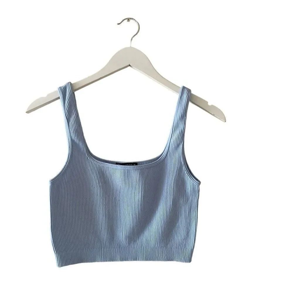 Zara Blue Ribbed Knit Seamless Crop Tank Top SZ M  #1710